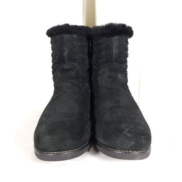 Abeo Women's Bristol US8,5 Black Leather Sheepskin Lined Shearling Ankle Booties - Picture 3 of 12